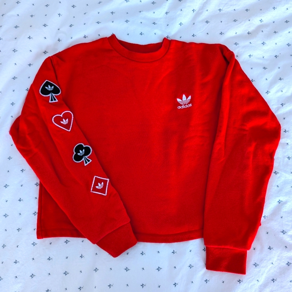 Adidas Red Sweatshirt with Card Suit Patches size small/medium